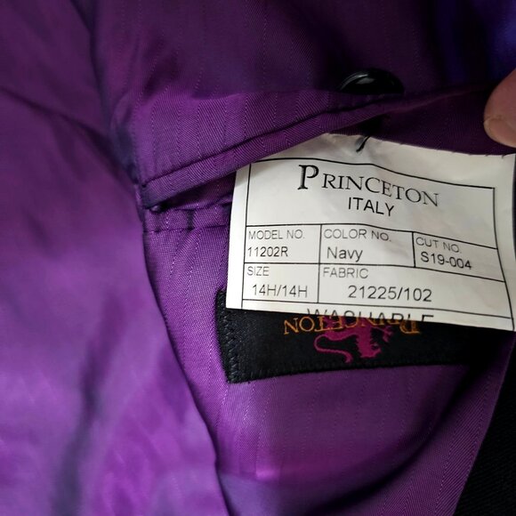 Boys Black Blazer Jacket With Purple Lining By Arte Italiana Size 14H 3 Button C - Picture 7 of 11